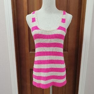 LOFT Vibrant Pink and Cream Striped Tank Top